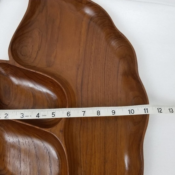 LARGE Monkey Pod Wood Leaf Vtg Platter Dish Carved Display Coin Holder Fruit - Picture 8 of 8